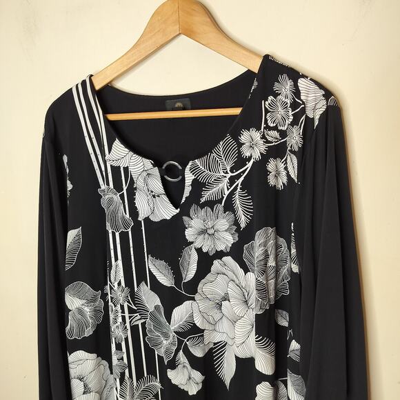 JM Collection Floral Dress Long Sleeve Black Stretch - Picture 4 of 10